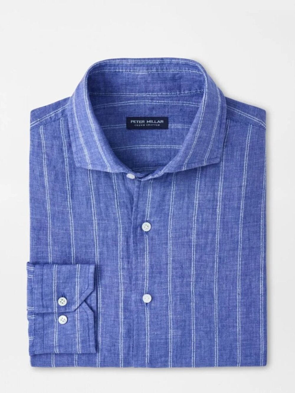 $250 NWT Peter Millar Crown Crafted Astino Lino Linen Pencil Stripe Shirt Blue M